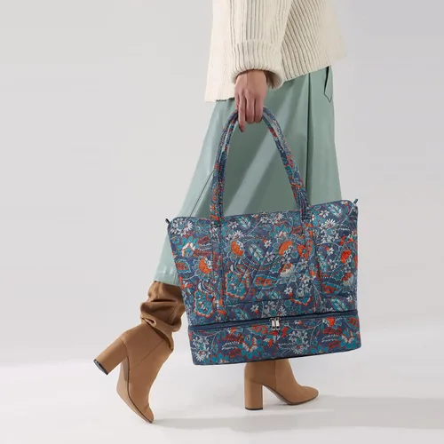 Vista 2 de Bolsa de fin de semana para mujer, bolsa de viaje con compartimento para zapatos, Gris Naranja