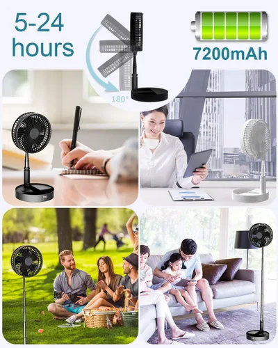 Vista 3 de UN UNITEDTIME Ventilador portátil, Mi ventilador de viaje plegable con temporizador de control remoto, funciona con pilas o alimentado por USB, Negro