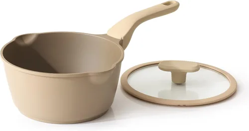 Vista 23 de PRICUSIS Cacerola antiadherente de cerámica con tapa, olla no tóxica de 1.3 cuartos de galón con boquillas de vertido, totalmente revestida, 100%