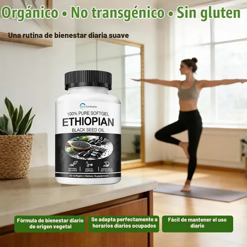 Vista 7 de Cápsulas de aceite de semilla negra etíope 4.64% timoquinona, orgánico, 60