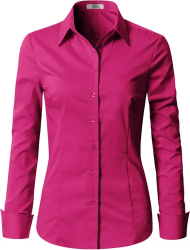 Vista 17 de EZEN - Blusa de manga larga, ajustada, elástica, con cuello de botones para mujer, para oficina, estilo formal, casual