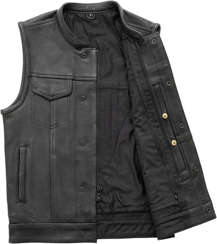 Vista 3 de First Mfg Co - Hotshot - Chaleco de cuero negro para hombre
