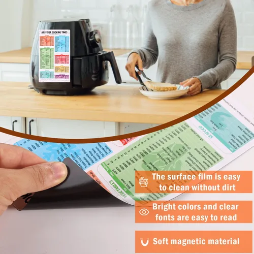 Vista 3 de Hoja de trucos magnética para freidora de aire, tarjetas de recetas para freidora de aire, accesorios para freidora de aire, tabla de conversiones
