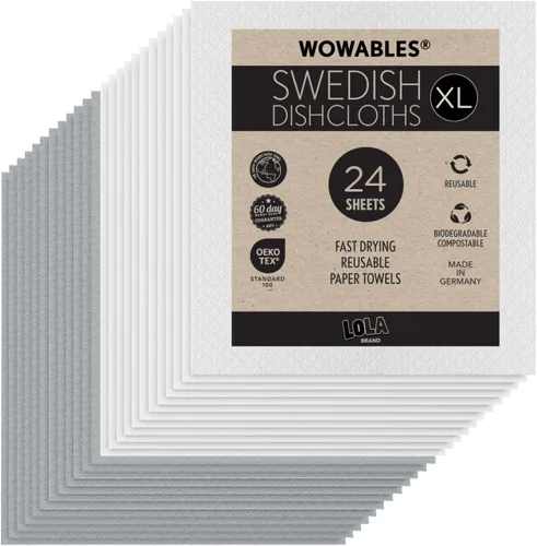 Vista 11 de Paños de cocina suecos para cocina XL, rollo de 30 hojas, biodegradables y compostables, paños de limpieza de toallas de papel reutilizables, 11 x