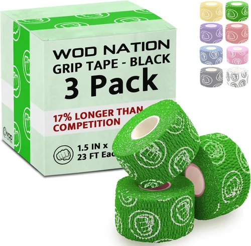 Vista 13 de WOD Nation Flexible Hook-Grip Athletic Tape – Easy-Tear, Sweat-Proof Thumb & Finger Strips for Weightlifting Negro