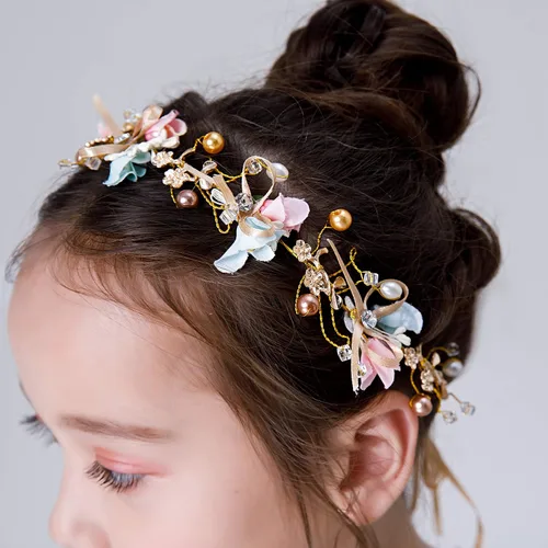 Vista 2 de Weileenice Diadema de corona floral para niñas de flores, diadema para mujer, guirnalda de flores, para concursos de baile, fiesta de graduación