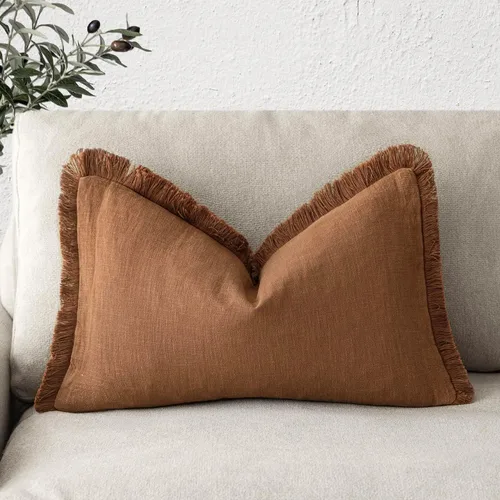 Vista 49 de Foindtower Fundas de almohada decorativas de lino con flecos, acogedora funda de cojín bohemia estilo farmhouse con borlas, funda de almohada