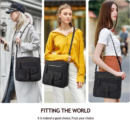 Vista 2 de KouLi Buir Monederos cruzados para mujer, bolsos de hombro de piel sintética, bolso bandolera Crossboby, medianos y múltiples bolsillos..