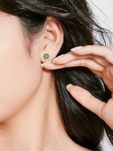 Vista 2 de Natural Gemstone Studs - Real Jade Jewelry for Women - Sage Light Green Stone Earrings - Hypoallergenic - Ball Earring Post Small 6mm, 8mm - Lapis