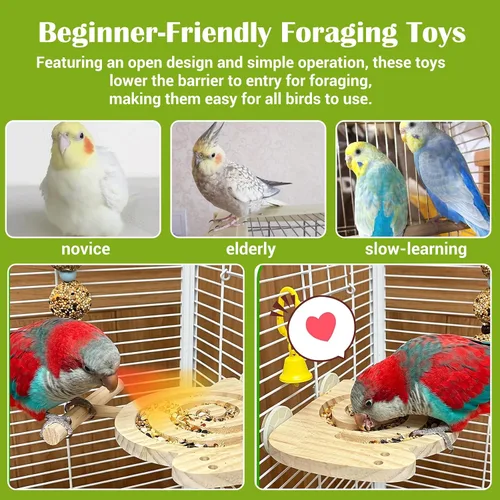 Vista 5 de Juguetes de forraje para pájaros con perca - Juguetes de madera para aves