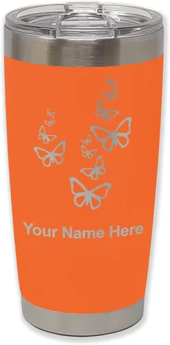 Vista 29 de LaserGram Vaso aislado al vacío de 20 onzas, mariposas, grabado personalizado incluido (negro)