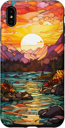 Vista 11 de iPhone 16 Sunset Stained Glass Mosaic Landscape Scene Case