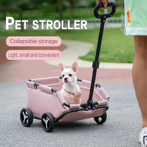 Vista 2 de Cochecito para perros con 4 ruedas, plegable, para mascotas, para viajes, compras, caminar, jugar para perros pequeños, gatos (rosa)