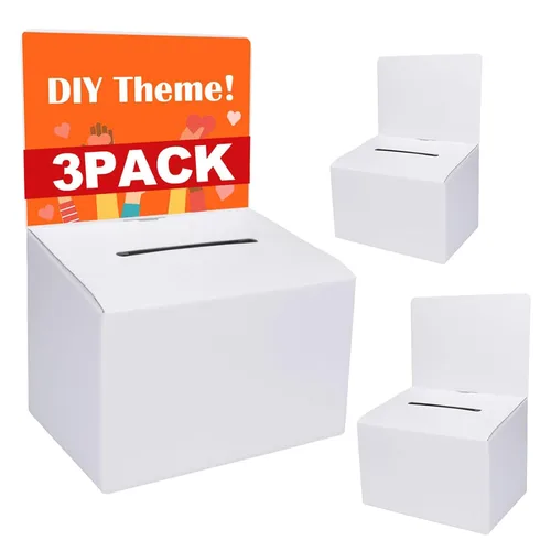 Vista 9 de GRAWUN Paquete de 12 Cajas de Votación de Cartón con Ranura, Cajas Blancas Brillantes para Rifas de 6.5 x 4.5 x 4.5 pulgadas, Cajas de Sugerencias