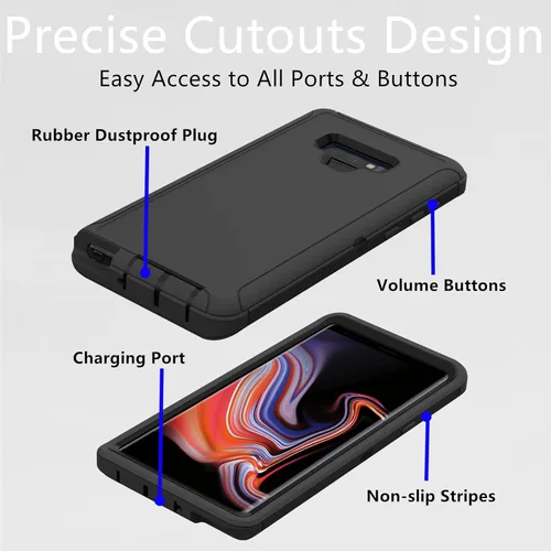 Vista 3 de Funda protectora resistente para Samsung Galaxy Note 9, resistente a prueba de polvo, a prueba de golpes, protección contra caídas, 3 en 1