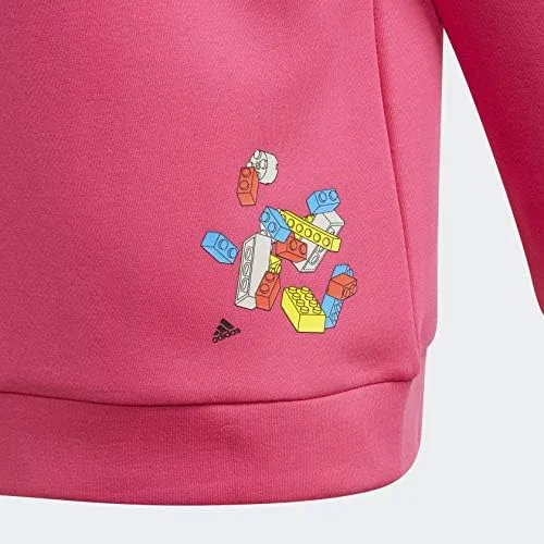 Vista 4 de adidas x Classic Lego Bricks - Sudadera para niños, color borgoña, talla L, Rosado