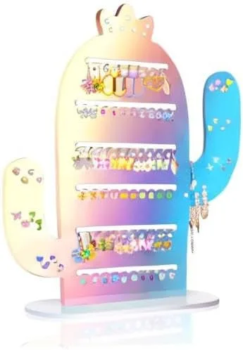 Vista 9 de NiHome Soporte acrílico iridiscente para aretes de cactus 11.2 x 12.8 pulgadas, organizador de aretes para mujer