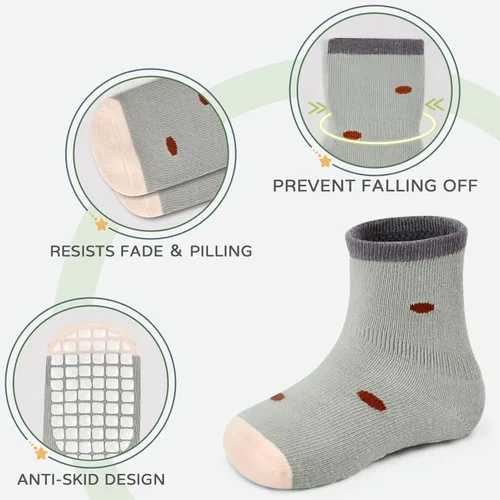 Vista 5 de JAKIDAR Calcetines antideslizantes para bebés y niños pequeños con agarres, 5 pares de calcetines para caminar