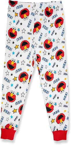 Vista 3 de Sesame Street Elmo - Conjunto de pijama de 2 piezas, con pantuflas Elmo a juego, 100% algodón, color rojo, Rojo