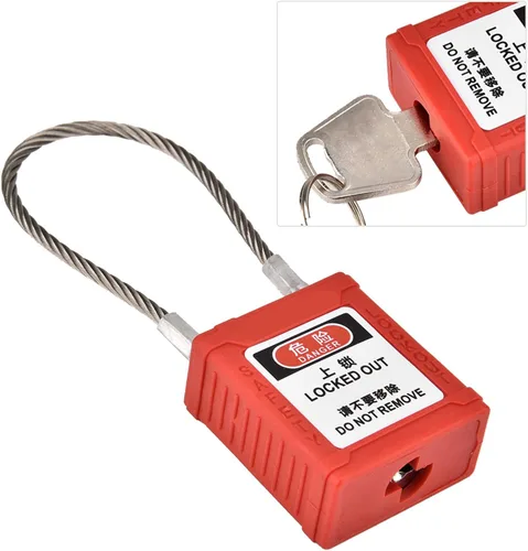 Vista 5 de Candado de seguridad, cerradura de cuerda de acero inoxidable con diseño de línea antideslizante y funda PA de nailon, para etiquetado de bloqueo