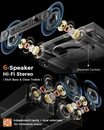 Vista 2 de Reproductor de discos de vinilo con 4+2 altavoces estéreo externos, negro