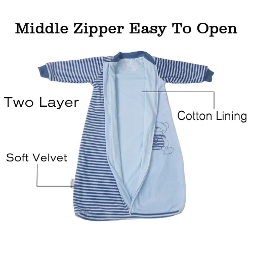 Vista 3 de Tog 2.0 - Saco de dormir para niños pequeños, manga larga, terciopelo de algodón, cálido saco de dormir con brazos para bebé, 4 estaciones, Azul