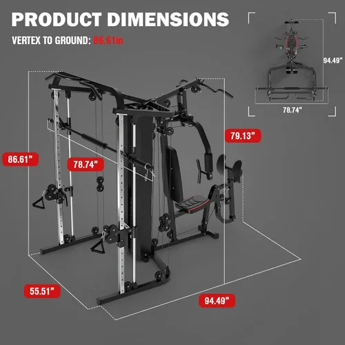 Vista 8 de SunHome - Estación de entrenamiento multifunción para el gimnasio en casa, máquina Smith con pila de pesas de 62.6 kg, prensa de piernas, estación