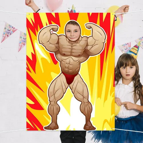 Vista 4 de Pancarta de fotos de fitness, telón de fondo, culturista, juego de simulación, fiesta, gimnasio, ejercicio, deportes, decoración temática muscular