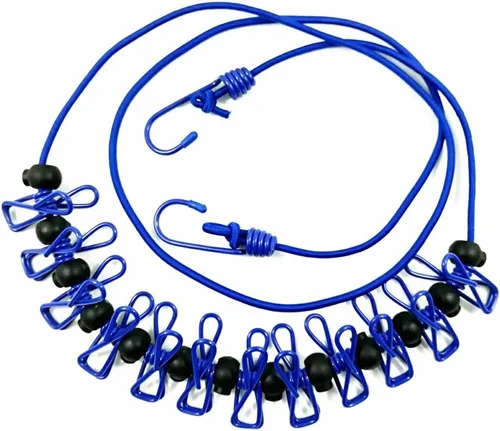 Vista 3 de Tendedero elástico ajustable con clips y bolas de posicionamiento, portátil, retráctil, resistente al viento, cuerda para colgar la ropa sucia