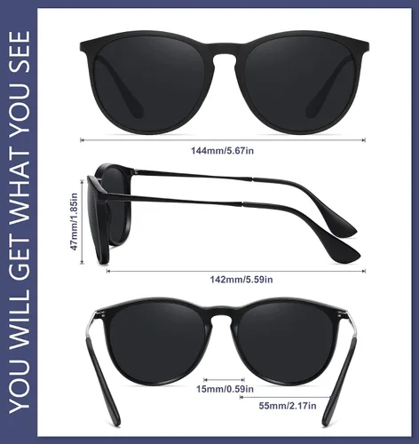 Vista 5 de WOWSUN Lentes de sol retro para mujer, lentes clásicos redondos de moda 2024