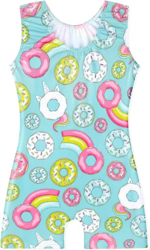 Vista 2 de EQSJIU Leotardos de gimnasia para niñas y niños, diseño de mosaico de arco iris, sirena, mariposa, estrellas, leopardo, galaxia, teñido anudado