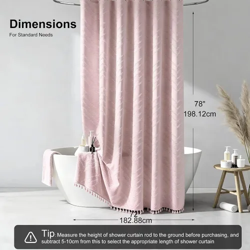 Vista 142 de Cortina de ducha Siiluminisoy de 36x72 beige, cortina de ducha de tela de tamaño pequeño, cortinas de ducha de tela con tufting, diseño chevron a