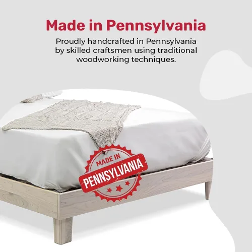 Vista 6 de Marco de cama de plataforma de madera maciza sin herramientas con listones, calidad fabricada en Pensilvania, Estados Unidos por artesanos