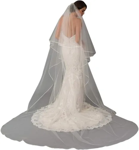 Vista 2 de Drop Veil 2 Tier Catedral Nupcial Velo de Boda Colorete con Peine
