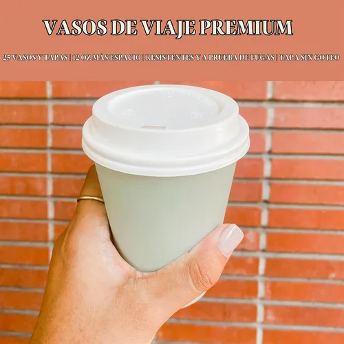 Vista 5 de BrewHouse - Tazas de café desechables con tapas, 12 onzas, tazas de café de papel de lujo con tapas, 25 unidades, color verde