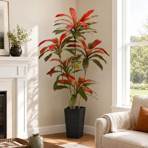 Vista 11 de Árbol de Dracaena artificial de 5 pies, plantas falsas altas para Maceta alta blanca