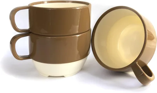 Vista 2 de Sicaluya Tazas de café de plástico apilables de 11 onzas con asa (paquete de 6), taza de fiesta ligera para niños y adultos y ancianos, aptas