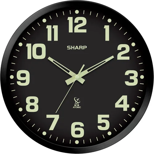 Vista 10 de Sharp - Reloj de pared atómico de 12 pulgadas, funciona con pilas, color blanco con marco negro
