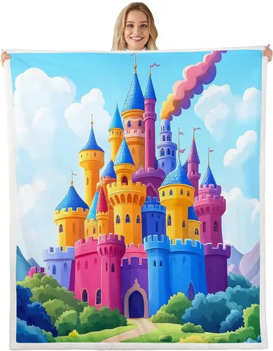 Vista 16 de Princess Flannel Blanket All Seasons,Rainbow Cloud Stars Butterfly Bed Blanket for Kawaii Home Decor,Dreamy Fairy Tale Castle Blanket for Kids Girls