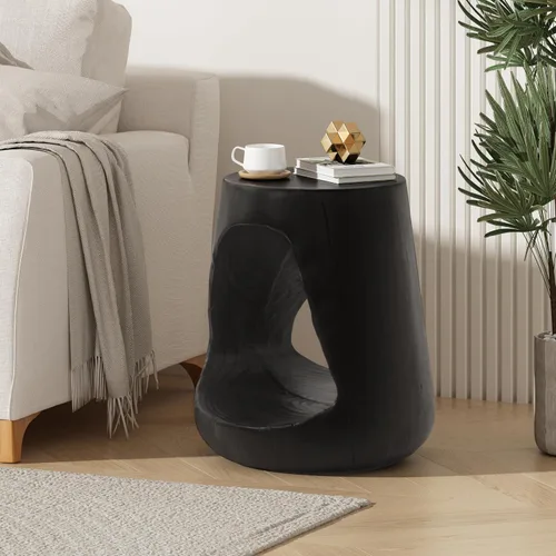 Vista 15 de WILLIAMSPACE Mesa de café lateral pequeña con forma de giro única, mesa de acento final moderna para sofá de sala de estar, estilo retro de granja