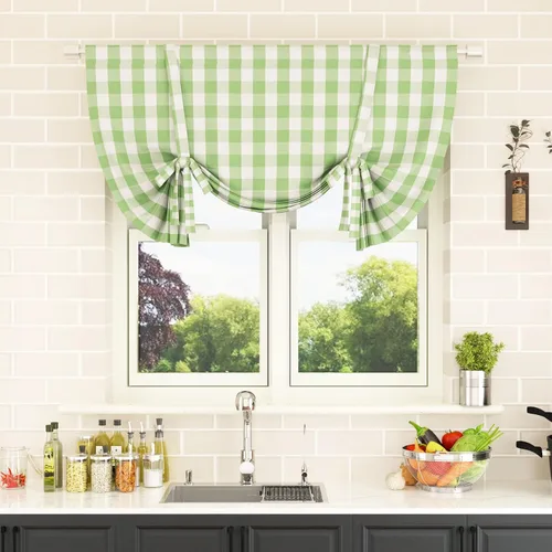 Vista 156 de Cenefas de cortina para ventana de 16 pulgadas de largo, 2 paneles de cuadros búfalo, cortinas pequeñas con bolsillo para barra, estilo clásico