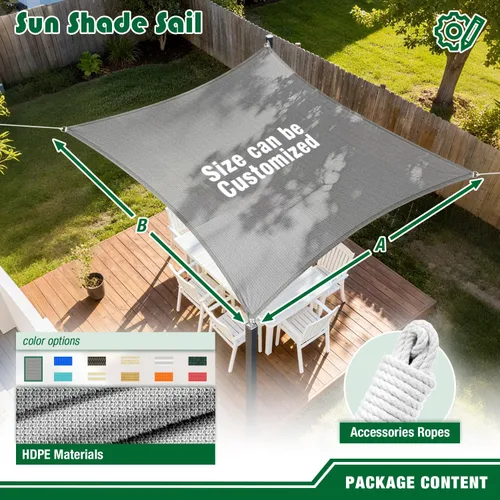 Vista 5 de Toldo tipo vela rectangular de 10 x 15 pies, toldo para exteriores, cubierta de bloqueo UV, borde curvado con anillos en D, tela permeable