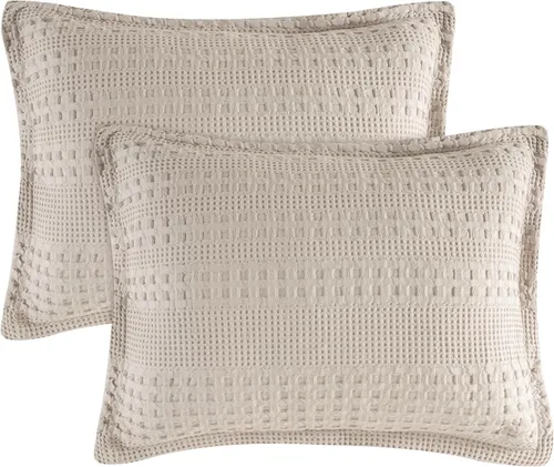 Vista 24 de PHF Fundas de almohada 100% algodón con tejido de gofre de 24 x 24 pulgadas, paquete de 2 fundas cuadradas para decoración elegante del hogar, sin