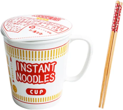 Vista 9 de Cuenco de fideos instantáneos de cerámica con tapa, taza creativa para sopa de ramen, cuenco para almuerzo para estudiantes (color azul, tamaño: S)
