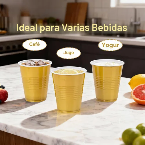 Vista 5 de WELLIFE 50 vasos de plástico dorados de 12 onzas, tazas de fiesta A-Oro