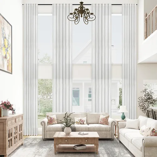 Vista 22 de mstexa Cortinas de lino gris de 132 pulgadas para techos altos, sala de estar, protección de privacidad, filtrado de luz, cortinas extralargas