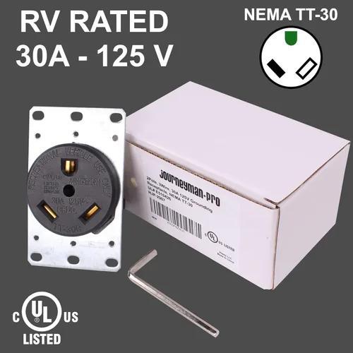 Vista 3 de Toma de corriente resistente de 30 amperios 110 V RV con terminales de cabeza Allen, certificación UL, NEMA TT-30R 120V, receptáculo de pared