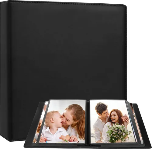 Vista 11 de Álbum de fotos 8x10 de 168 bolsillos con capacidad para 168 fotos, cubierta de piel de gran capacidad para fotos familiares de 8 x 10, álbum de Beige