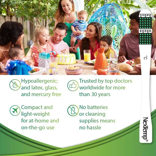 Vista 2 de NexTemp Termómetro desechable (paquete de 100 unidades, Celsius), termómetro oral para adultos, de un solo uso, sin batería, higiénico, lecturas