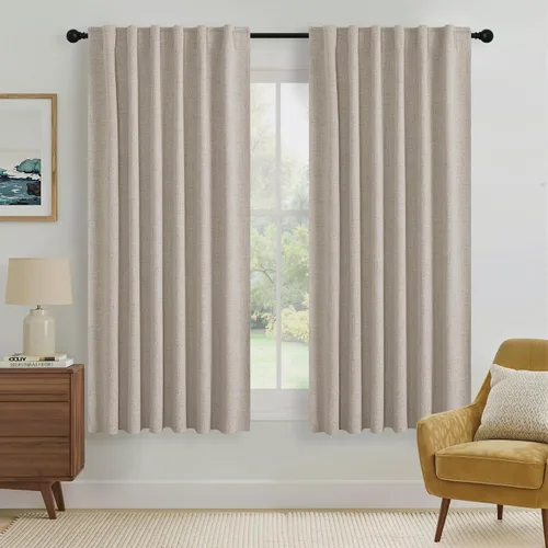 Vista 204 de RYB HOME Cortinas de lino texturizado 100% opacas de 84 pulgadas de largo, aislamiento térmico, privacidad, ahorro de energía para dormitorio, sala